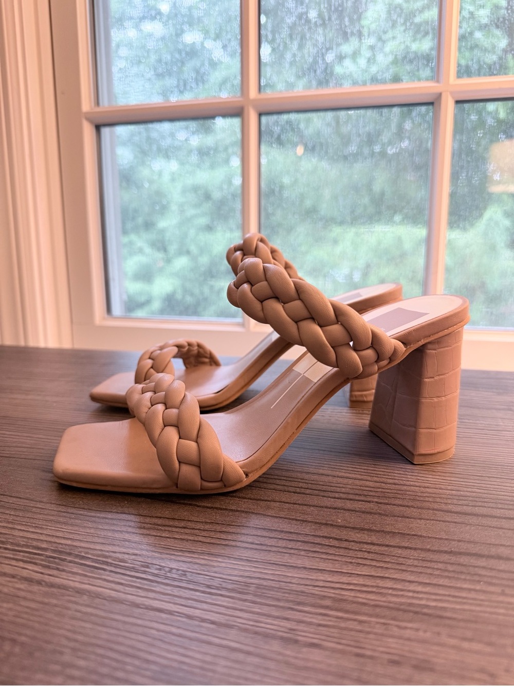 Dolce Vita Braided Double-Strap Slide Sandals in Taupe, size 7